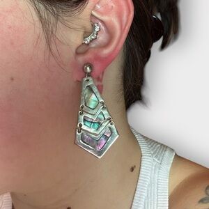 Vintage Sterling Silver Abalone Shell Dangle Screw Back Earrings, Stamped “925”